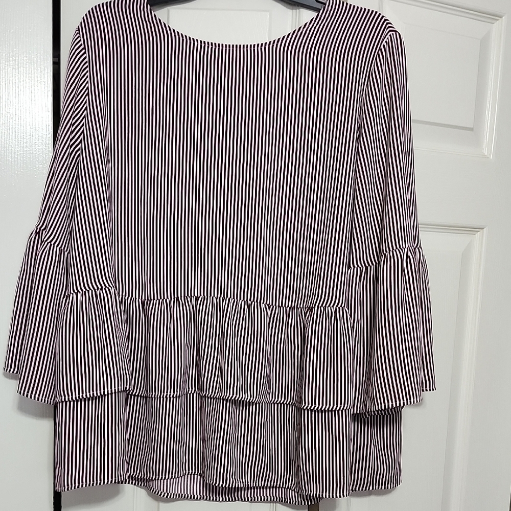 Time and Tru Relaxed Burgandy Blouse with Tiered Design